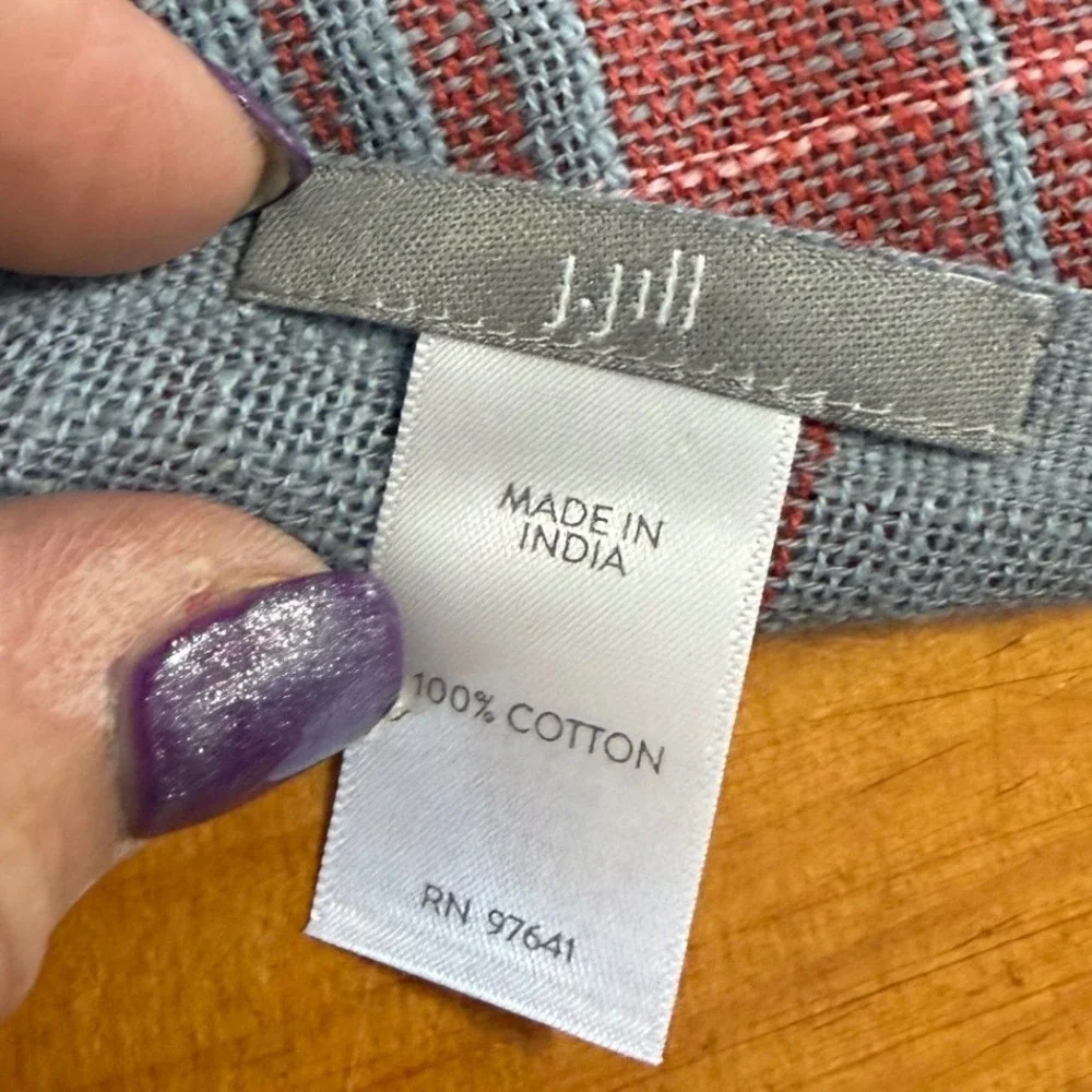 J. Jill Pink Gray Plaid Cotton Scarf Wrap Shawl‎ 27